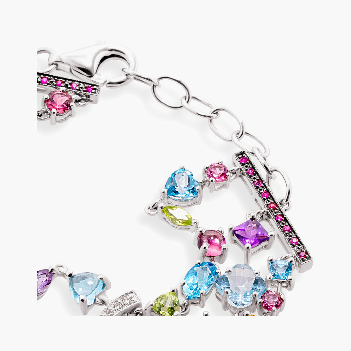 Multi-Gemstone and Diamond Three-Strand Bracelet