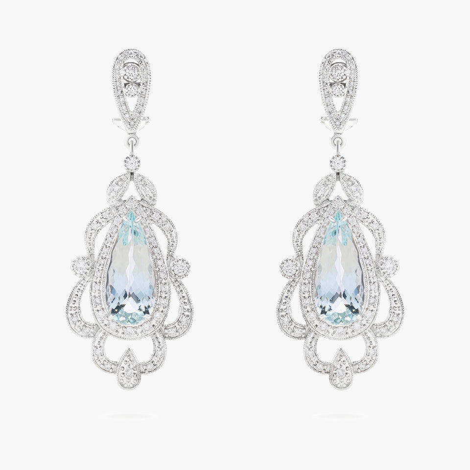Aquamarine and diamond chandelier earrings