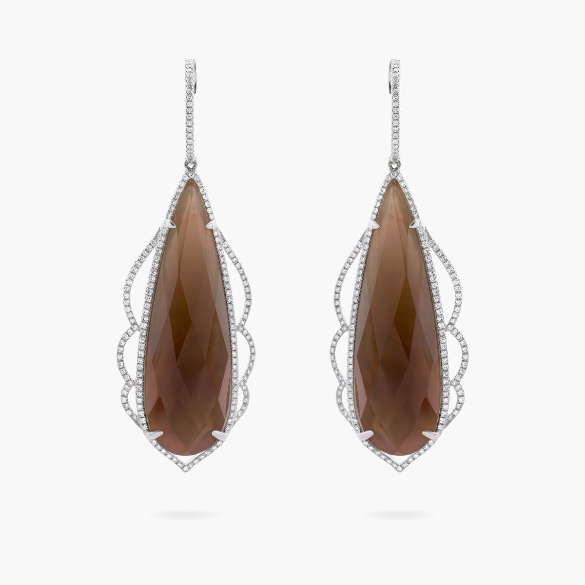 Smokey quartz and Diamond drop earrings