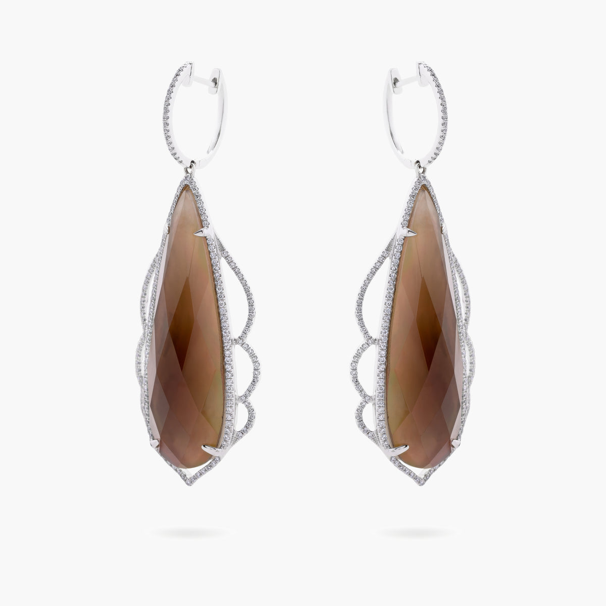 Smokey quartz and Diamond drop earrings