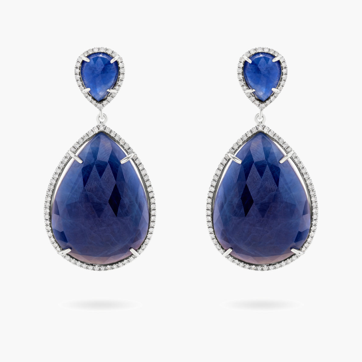 Blue sapphire and diamond drop earrings