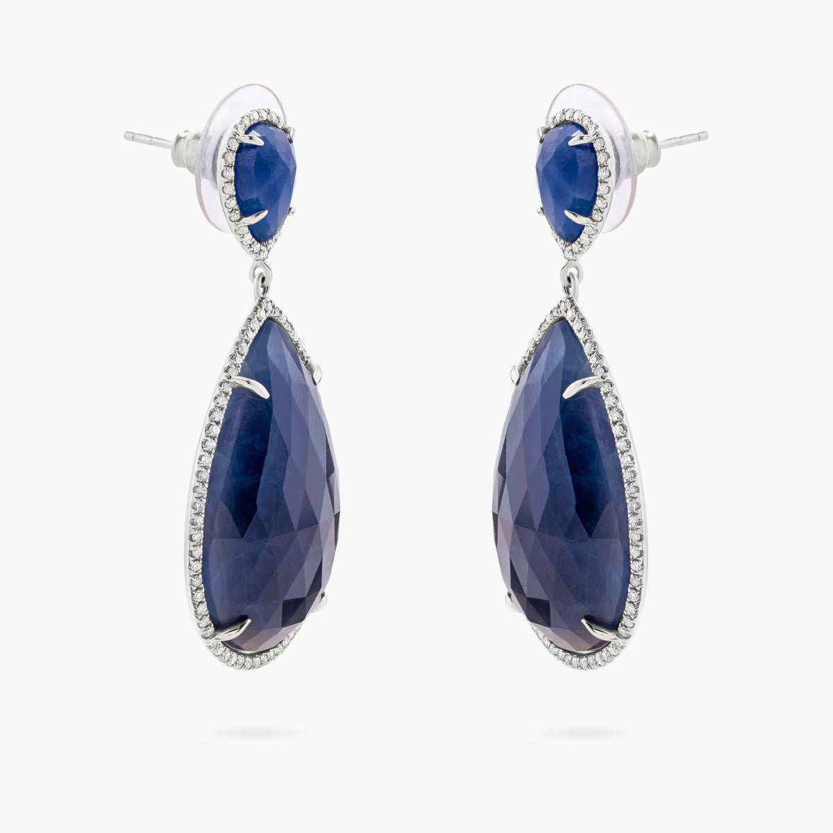 Blue sapphire and diamond drop earrings