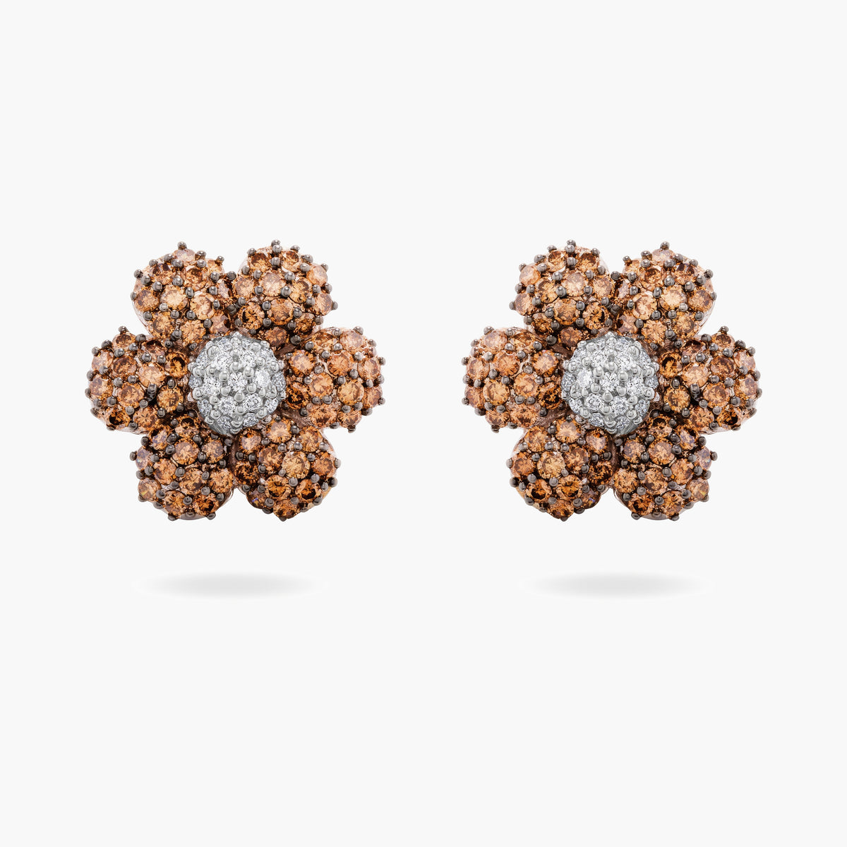 Champagen and white diamond flower earrings