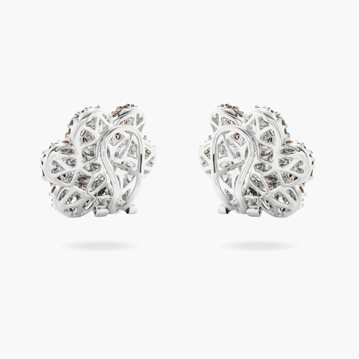 Champagen and white diamond flower earrings