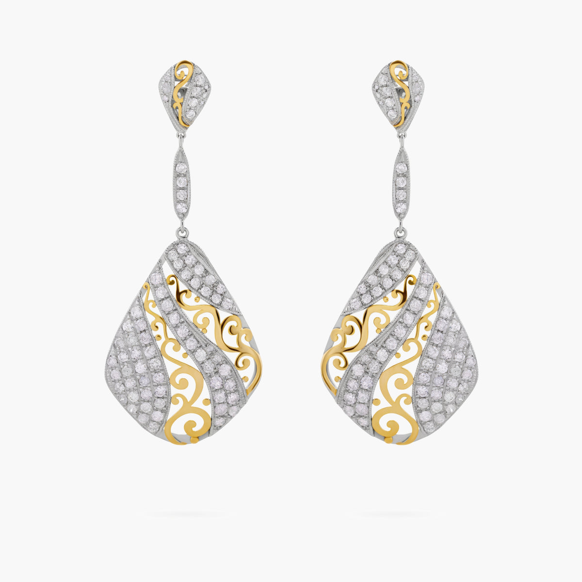 Pave diamond & fancy filigree chandelier earrings