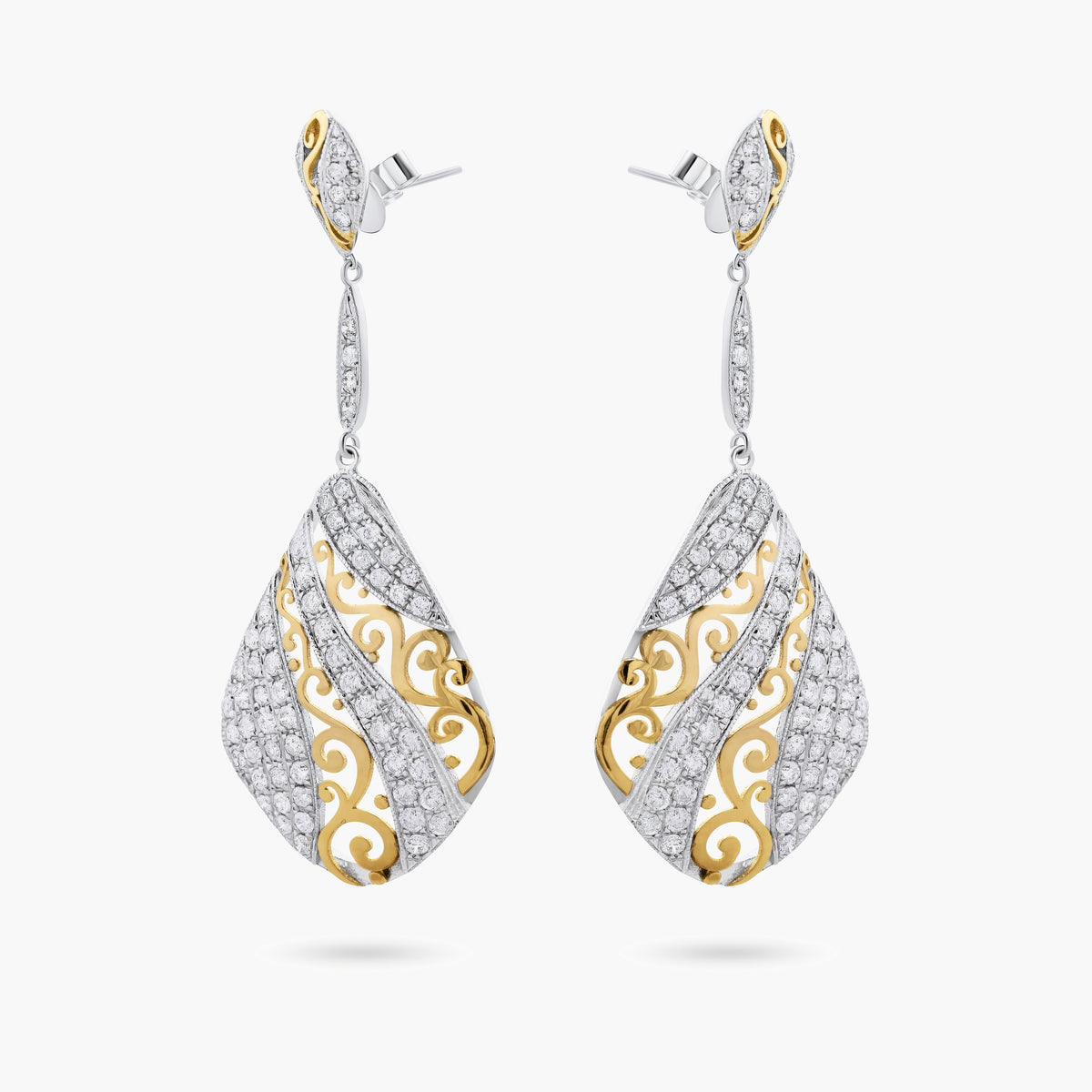 Pave diamond & fancy filigree chandelier earrings