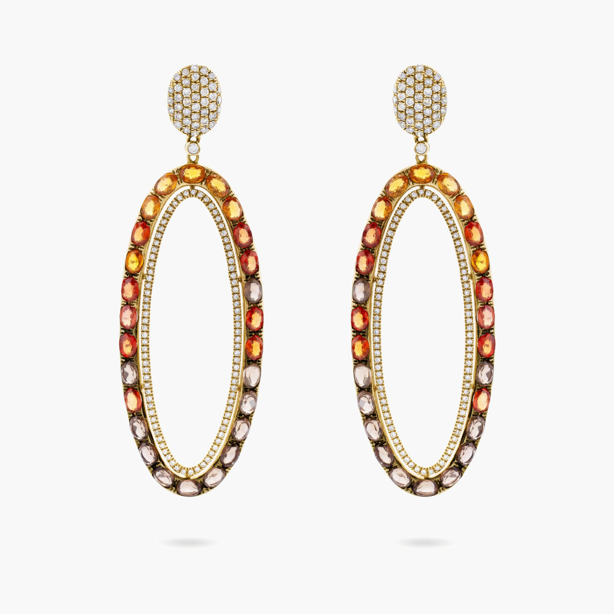 Multicolour Sapphire and diamond oval drop earrings