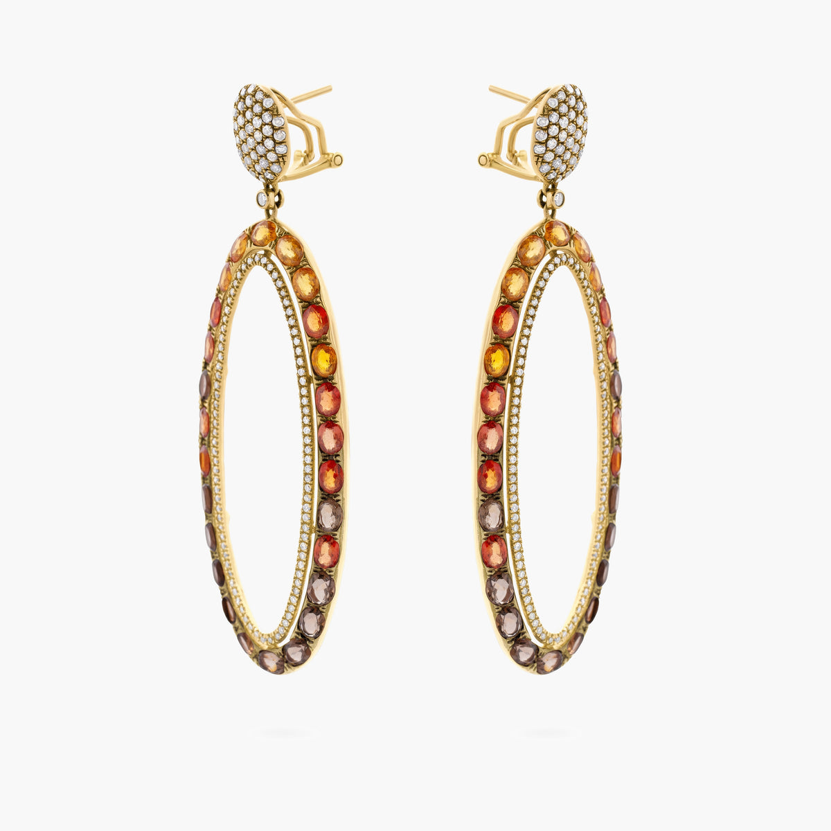 Multicolour Sapphire and diamond oval drop earrings
