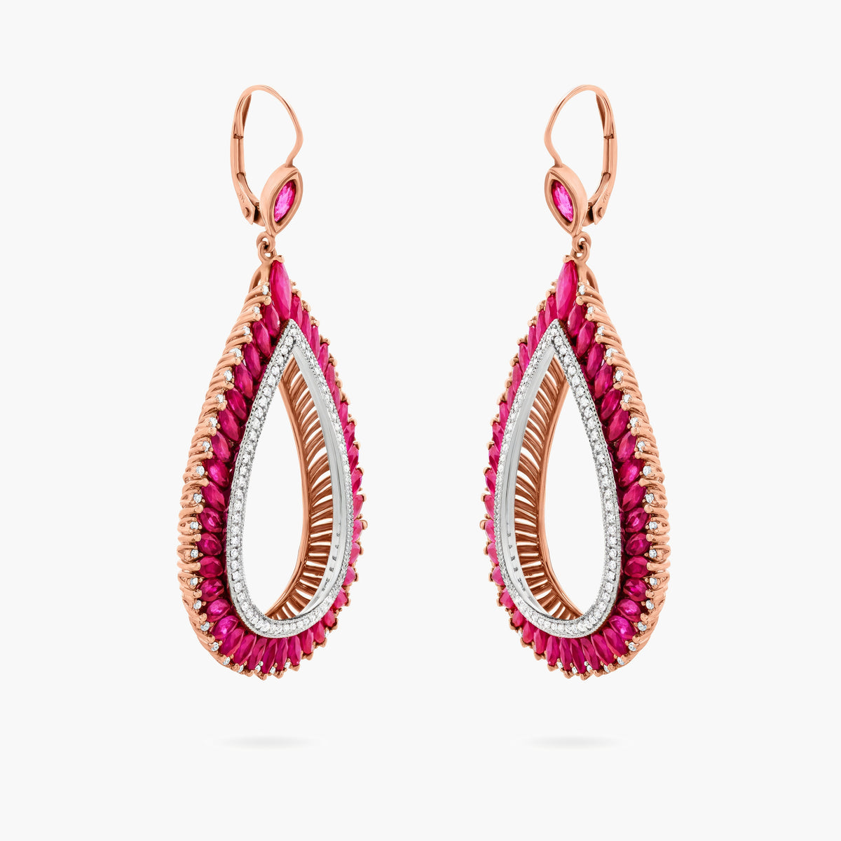 Ruby and diamond teardrop shape earrings