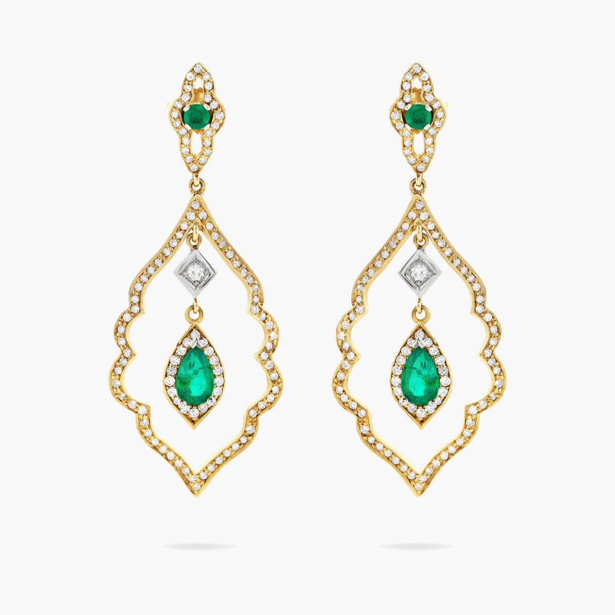 Emerald and diamond chandelier earrings