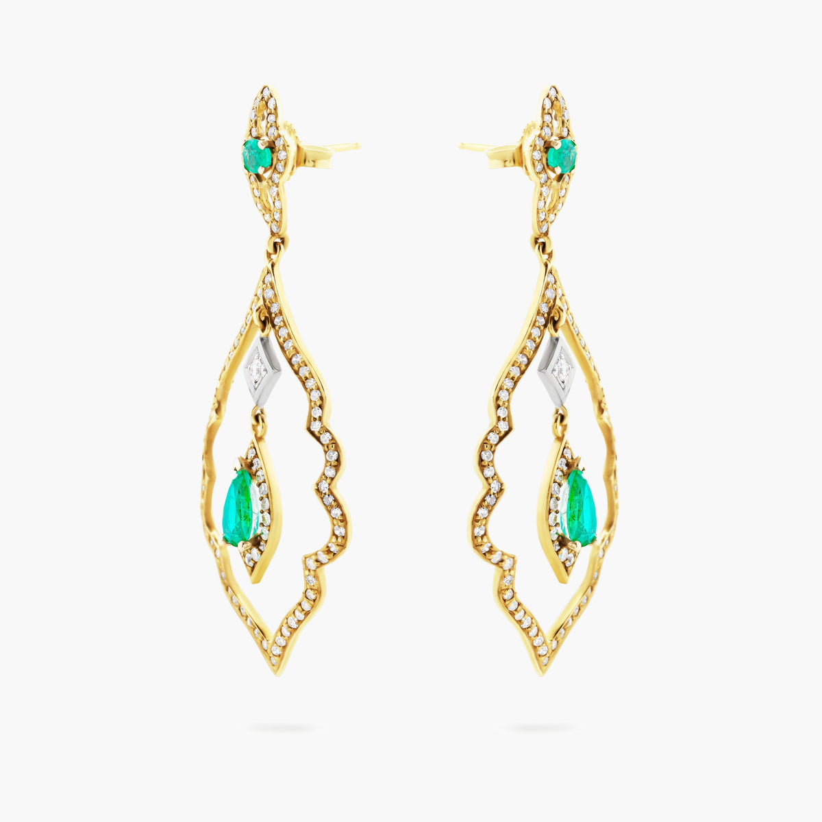 Emerald and diamond chandelier earrings