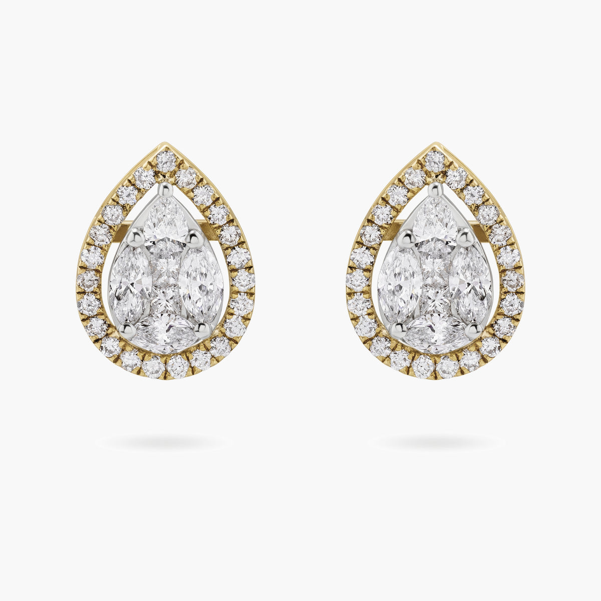 Illusion-Set Pear Diamond Stud Earrings