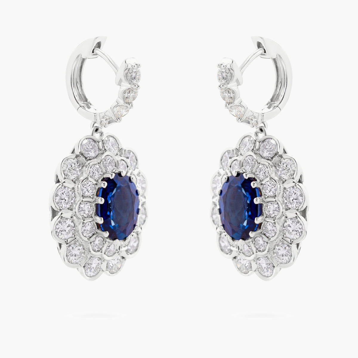Sapphire and Diamond Double Halo Drop Earrings