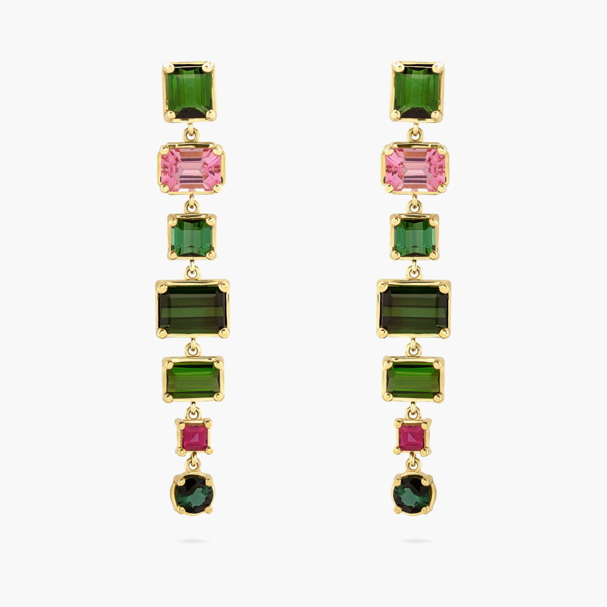 Green and Pink Tourmaline Drop Earrings