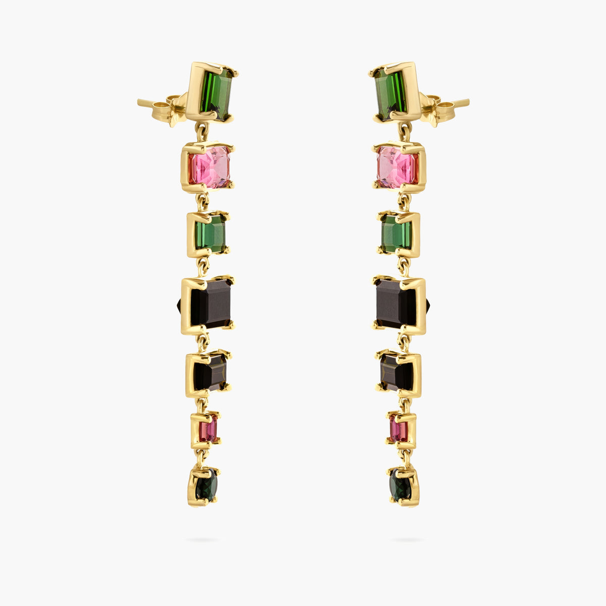 Green and Pink Tourmaline Drop Earrings