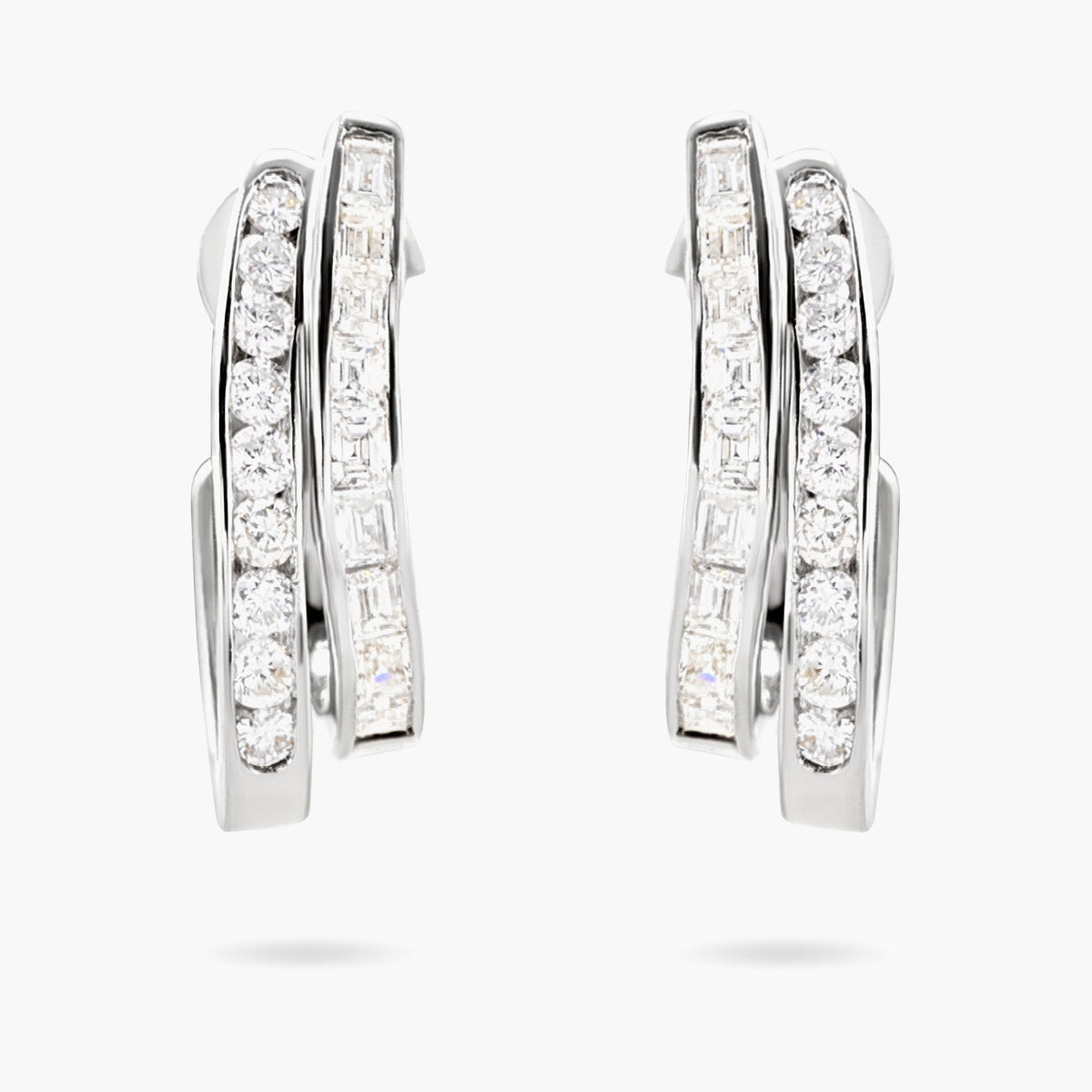 Diamond Double-Row Three-Quarter Hoop Earrings