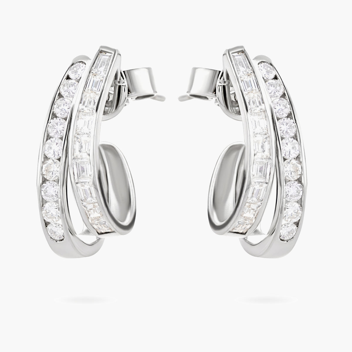 Diamond Double-Row Three-Quarter Hoop Earrings