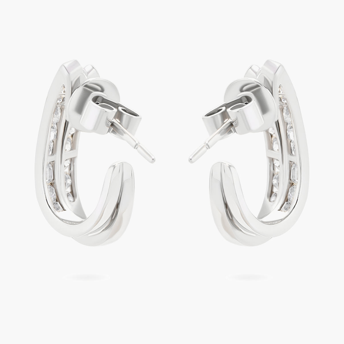 Diamond Double-Row Three-Quarter Hoop Earrings