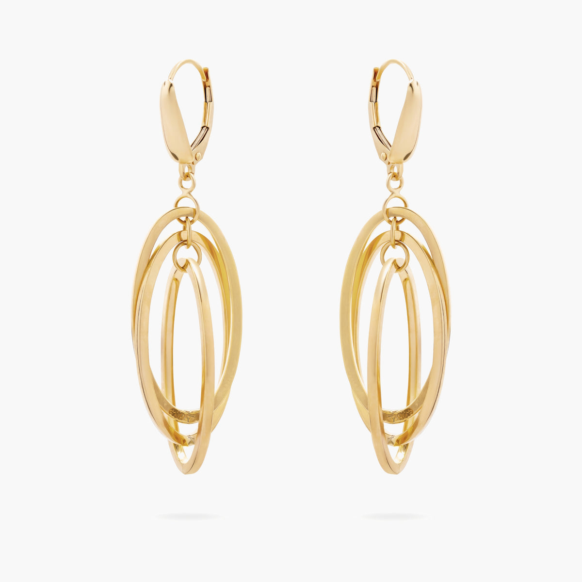 Gold Triple Oval Drop Earrings