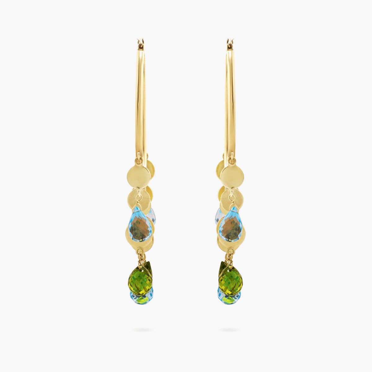 Blue Topaz and Peridot Tassel Hoop Earrings