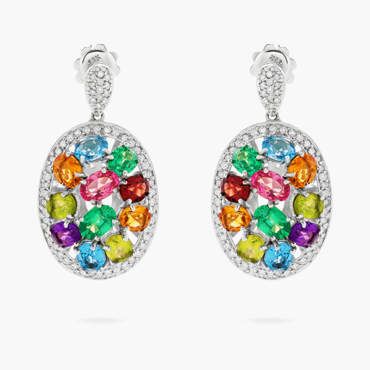 Multi-Gemstone and Diamond Drop Earrings
