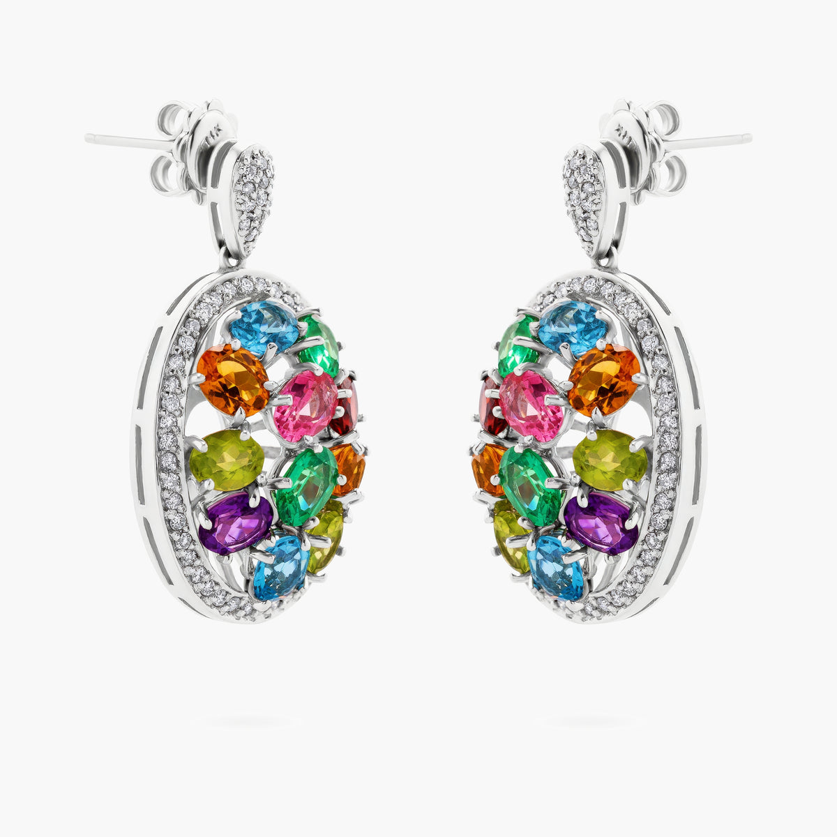 Multi-Gemstone and Diamond Drop Earrings
