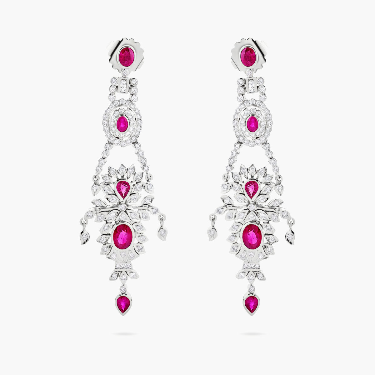 Belle Époque-Style Ruby and Diamond Chandelier Earrings