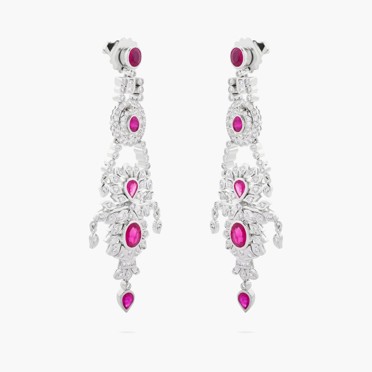 Belle Époque-Style Ruby and Diamond Chandelier Earrings