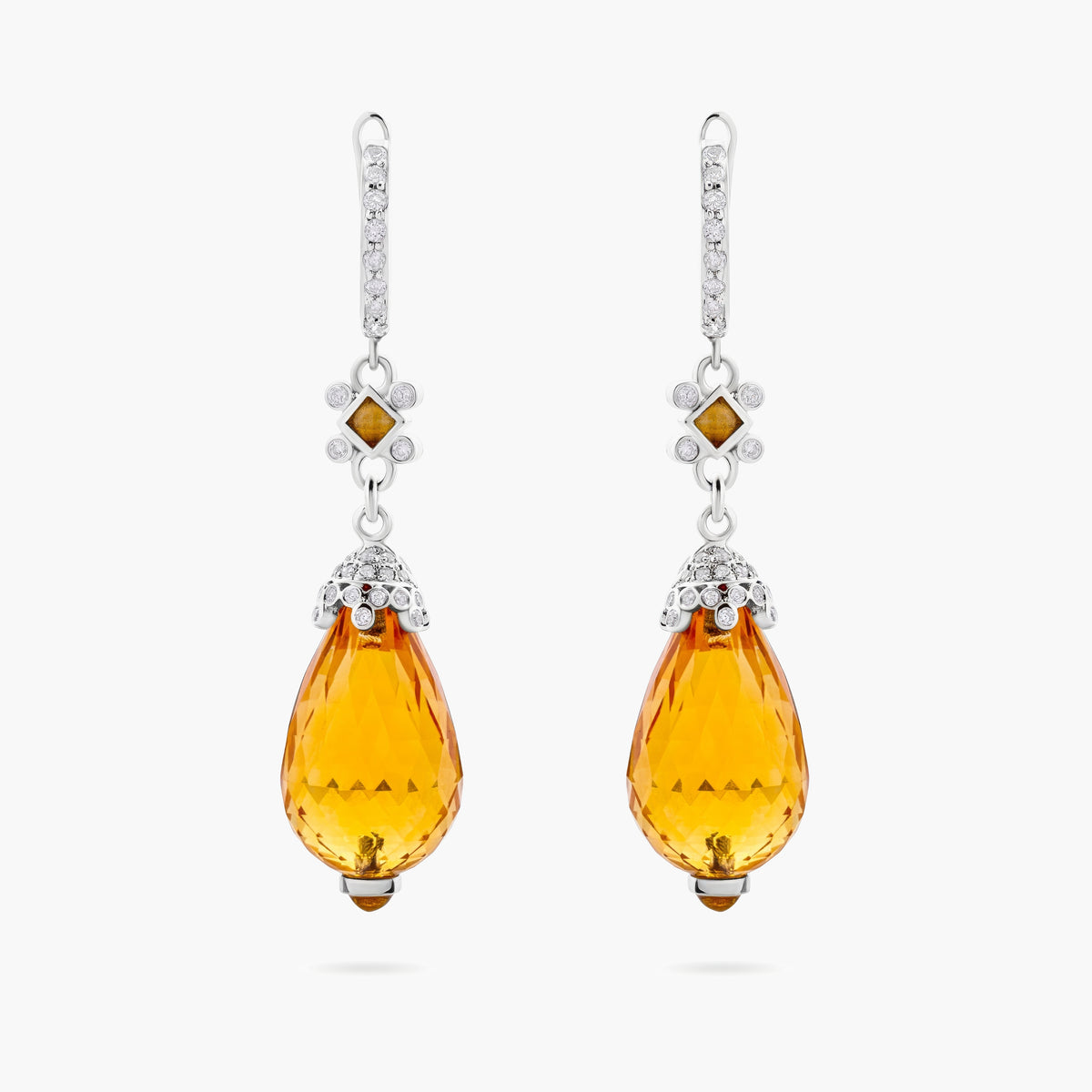Citrine Briolette and Diamond Drop Earrings