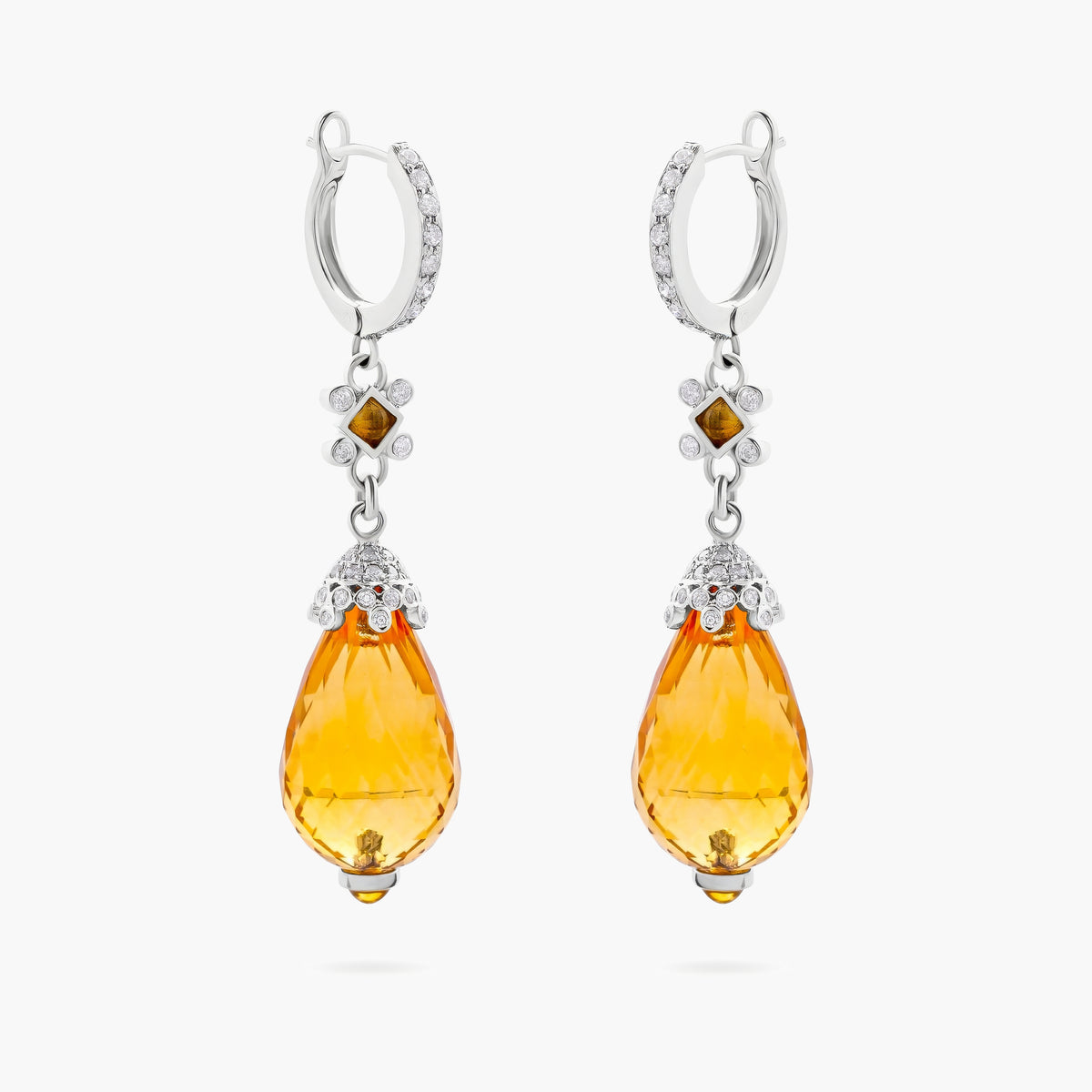 Citrine Briolette and Diamond Drop Earrings
