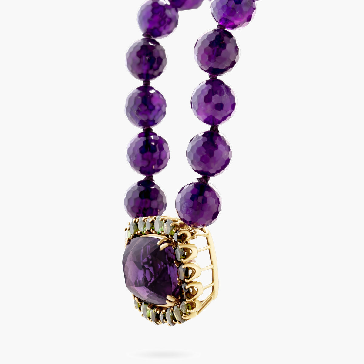 Amethyst & green tourmaline pendant on amethyst beads