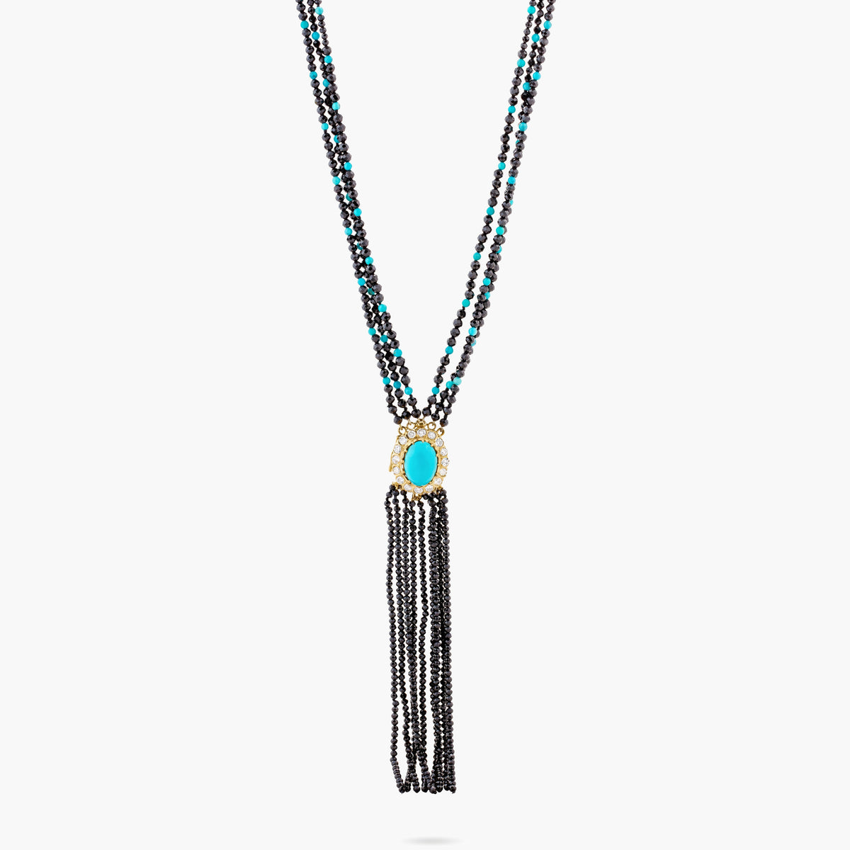 Turquoise & diamond centrepiece w triple strand spinel & turquoise beads