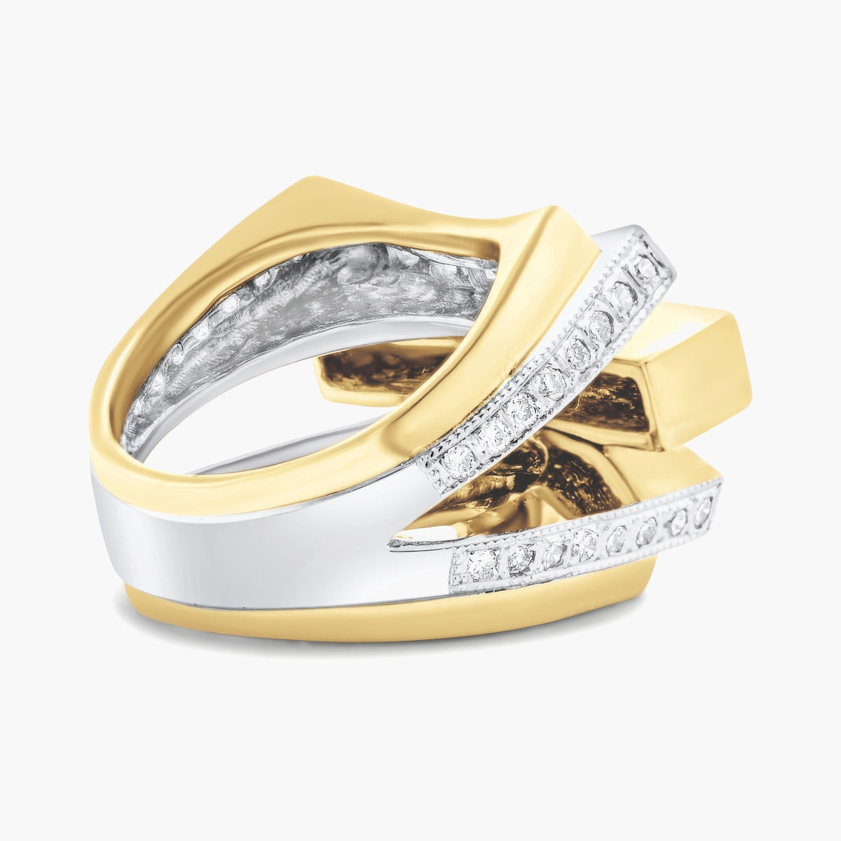 2 Tone Diamond bar ring