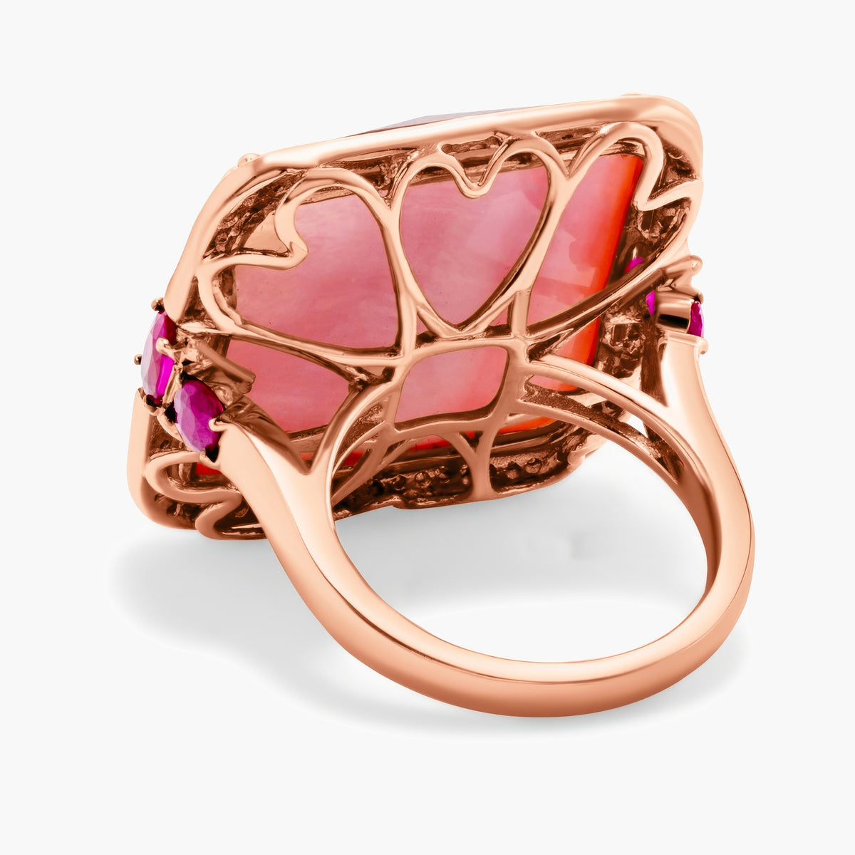 Orangey brown agate, ruby and diamond ring