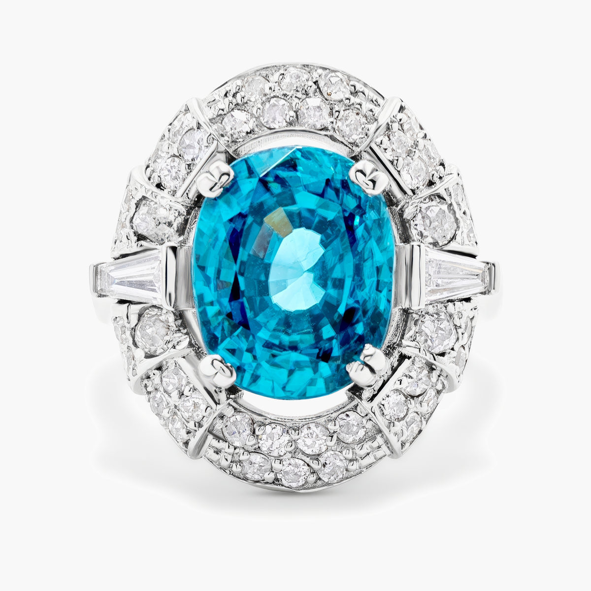 Blue zircon & diamond ring
