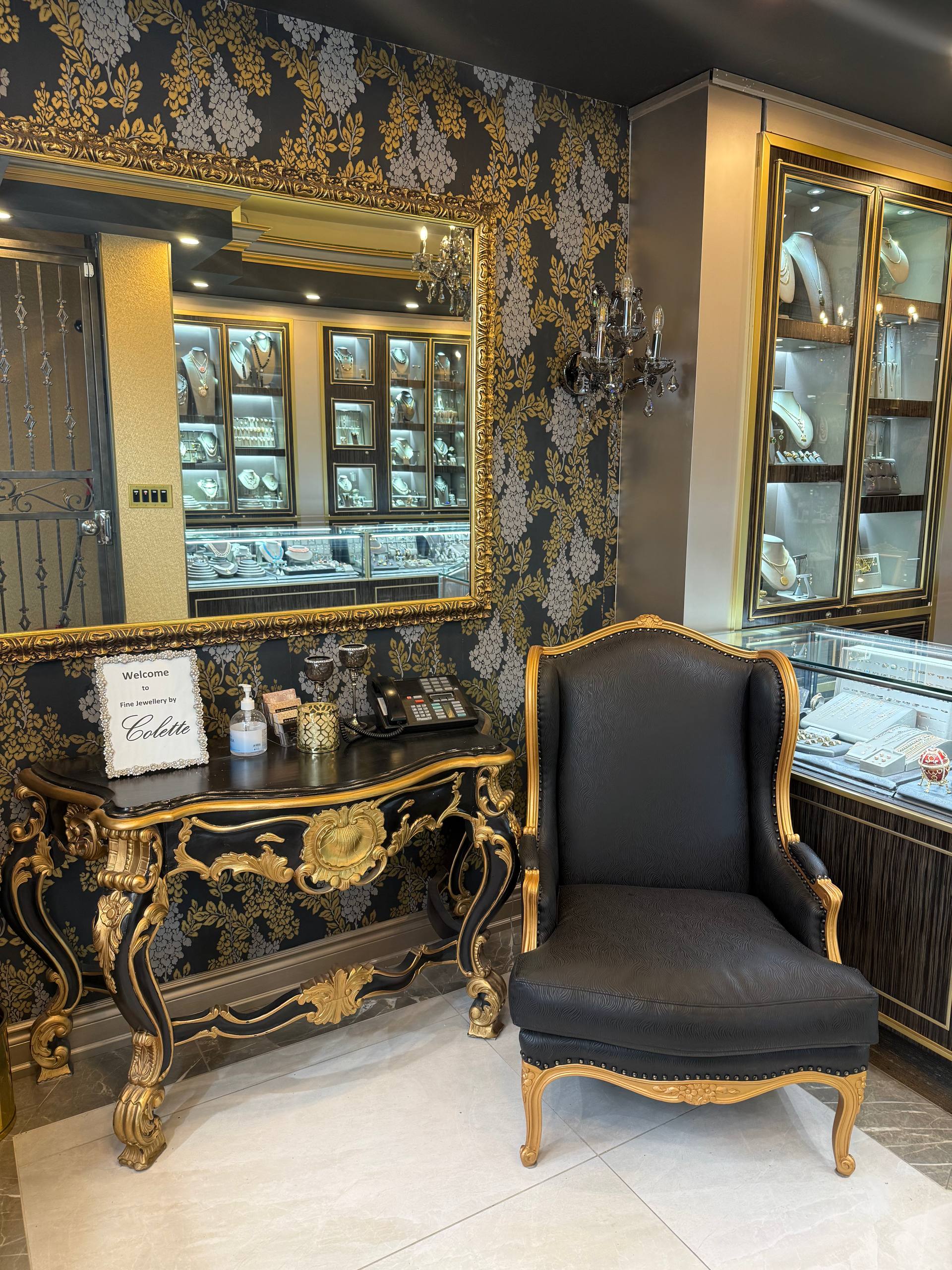 An armchair beside the counter in the store